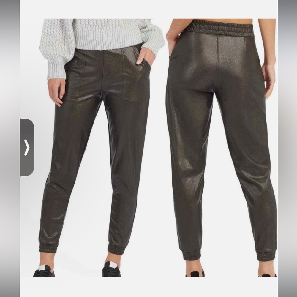 SPANX Black Faux Leather Pull On Jogger Pants Size Small